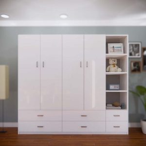 Tủ HĐ-QA205 - 4 cánh mở, 2 hàng ngăn kéo dưới,ô hở phải trắng