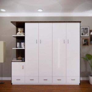 Tủ HĐ-QA205 - 4NK hàng dưới, đợt trang trí trái, cánh nhỏ bên trang trí óc chó trắng