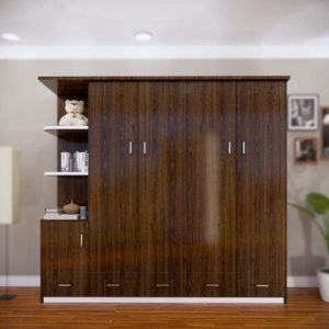 Tủ HĐ-QA205 - 4NK hàng dưới, đợt trang trí trái, cánh nhỏ bên trang trí màu óc chó