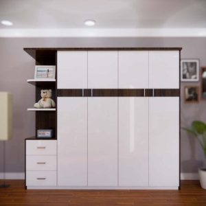 Tủ HĐ-QA205 - 4 cánh dài, 3NK bên trang trí trái, khung óc chó cánh trắng