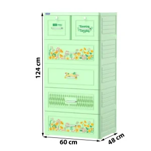 Tủ nhựa cho bé Duy Tân Tabi 5 tầng Xanh Lá hoa vàng