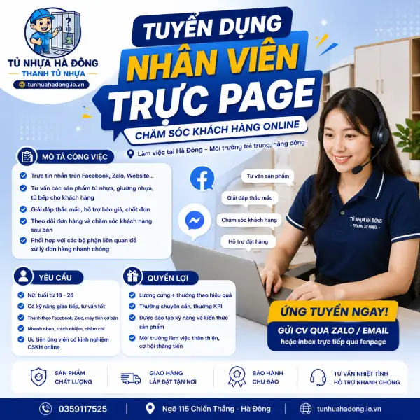 Tủ nhựa Hà Đông tuyển dụng nhân viên trực page - chăm sóc khách hàng online