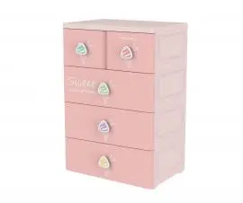 Tủ nhựa bé trai - gái Mina Baby L 4 tầng 5 ngăn kéo màu Kem - Dương - Trắng - Hồng