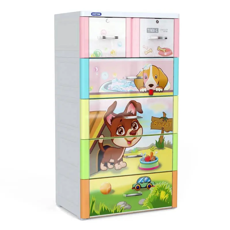 Tủ nhựa cho bé Duy Tân Tabi-L 5 ngăn (đa sắc hình con chó)