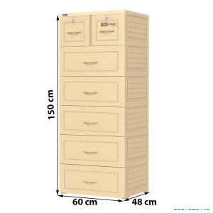Tủ nhựa quần áo Duy Tân Tabi 6 tầng 7 ngăn kéo Màu Kem Vân gỗ