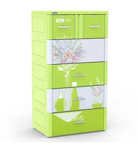 Tủ nhựa quần áo Duy Tân Tabi L 5 tầng màu xanh lá hình bình hoa