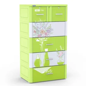 Tủ nhựa quần áo Duy Tân Tabi L 5 tầng màu xanh lá hình bình hoa