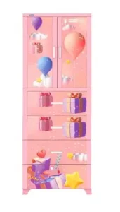 Tủ nhựa trẻ em Duy Tân Wing 2 cánh 4 ngăn kéo nhiều họa tiết màu sắc hồng