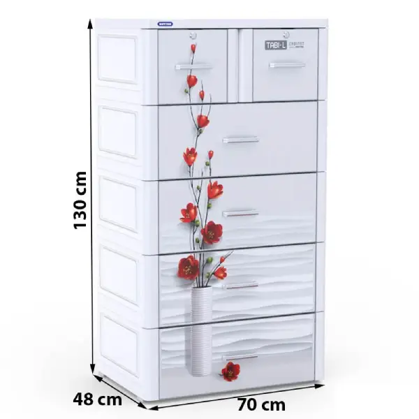 Tủ nhựa trẻ em Tabi-L 5 tầng màu trắng hoa đỏ