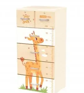 Tủ nhựa trẻ sơ sinh Mina 5 tầng Hồng Khủng Long - Xanh Lá gấu trúc - Kem Hươu cao cổ