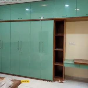 Tủ quần áo 6 cánh 1 kệ kịch trần kết hợp bàn làm việc gỗ nhựa Picomat HĐ-PCM09