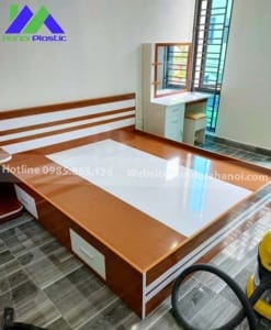 Giường nhựa Ecoplast cao cấp phối màu trắng nâu HĐ-GEC07