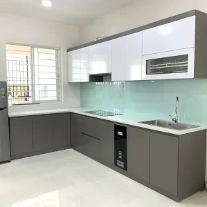 Tủ bếp nhựa Vincoplast chữ L tối giản HĐ - TBV04