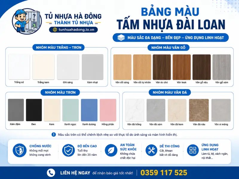 Bảng Màu Tấm Nhựa Đài Loan Đầy Đủ Mới Nhất